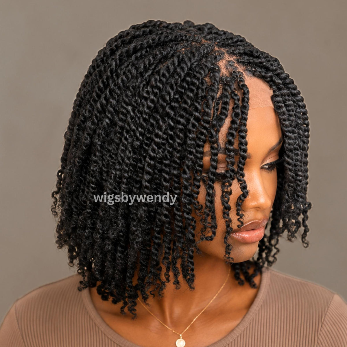 Short Bob Spring Twist Braids Wig, Passion Curls Lace Closure Lightweight Wig