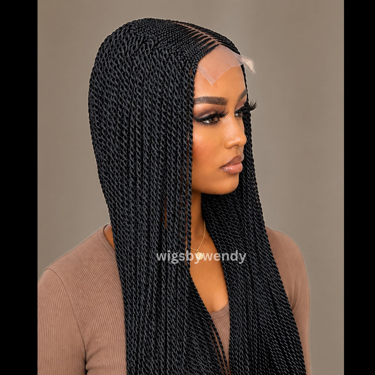 Middle Part Lace Frontal Conrow Twist Wig, Long Lightweight African Braids Wig