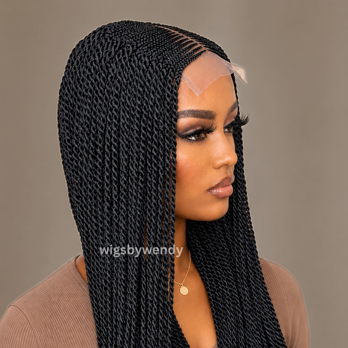 Middle Part Lace Frontal Conrow Twist Wig, Long Lightweight African Braids Wig