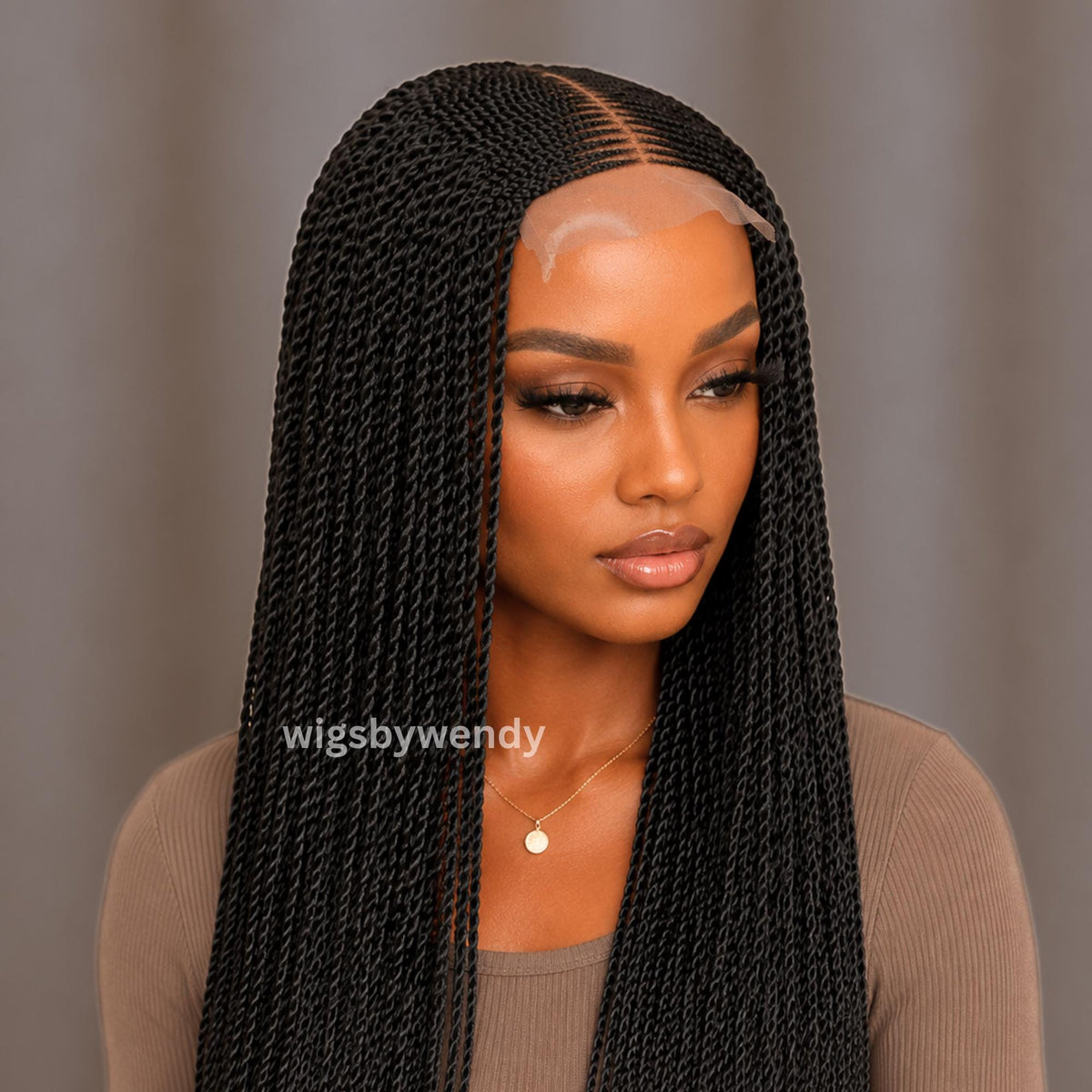 Middle Part Lace Frontal Conrow Twist Wig, Long Lightweight African Braids Wig