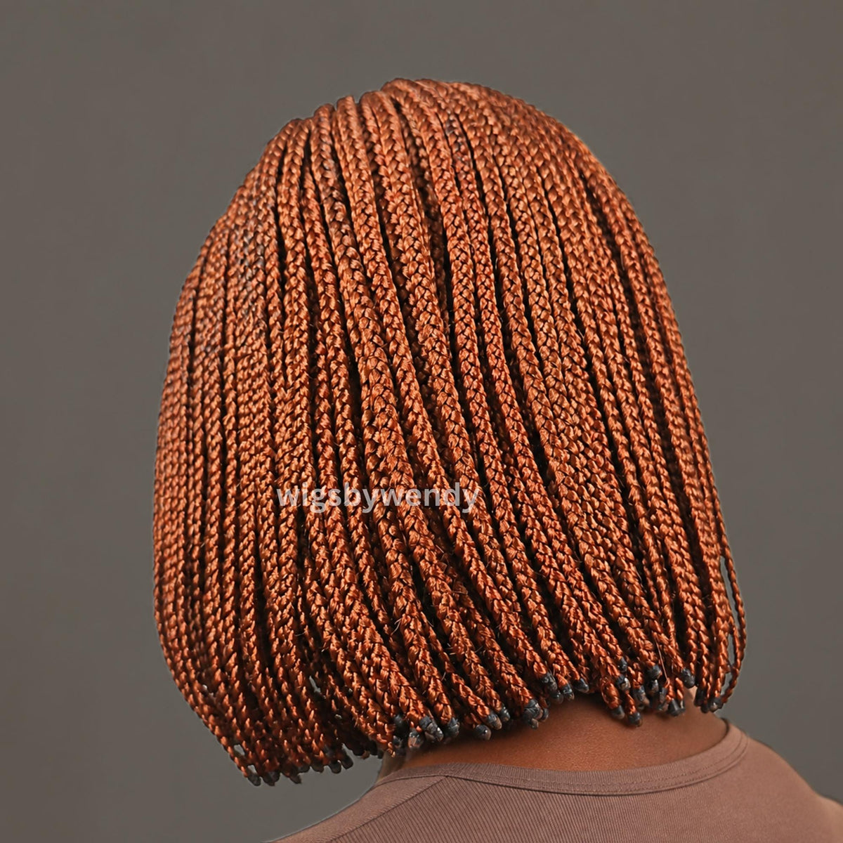 Short Bob Braids Wig, Human Hair Lace Closure Lightweight Wig, Ginger Bronze Wig