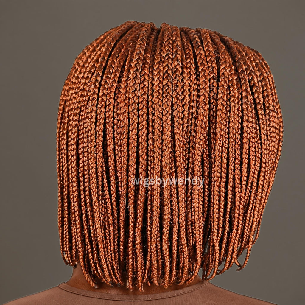 Short Bob Braids Wig, Human Hair Lace Closure Lightweight Wig, Ginger Bronze Wig