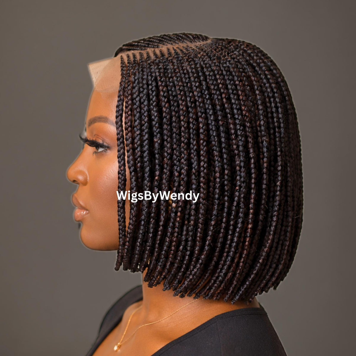 Brown Short Bob Braids Wig, Human Hair Lace Closure Lightweight Wig