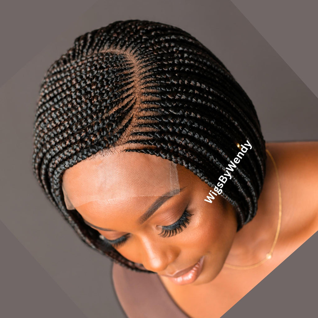 Brown Short Bob Braids Wig, Human Hair Lace Closure Lightweight Wig
