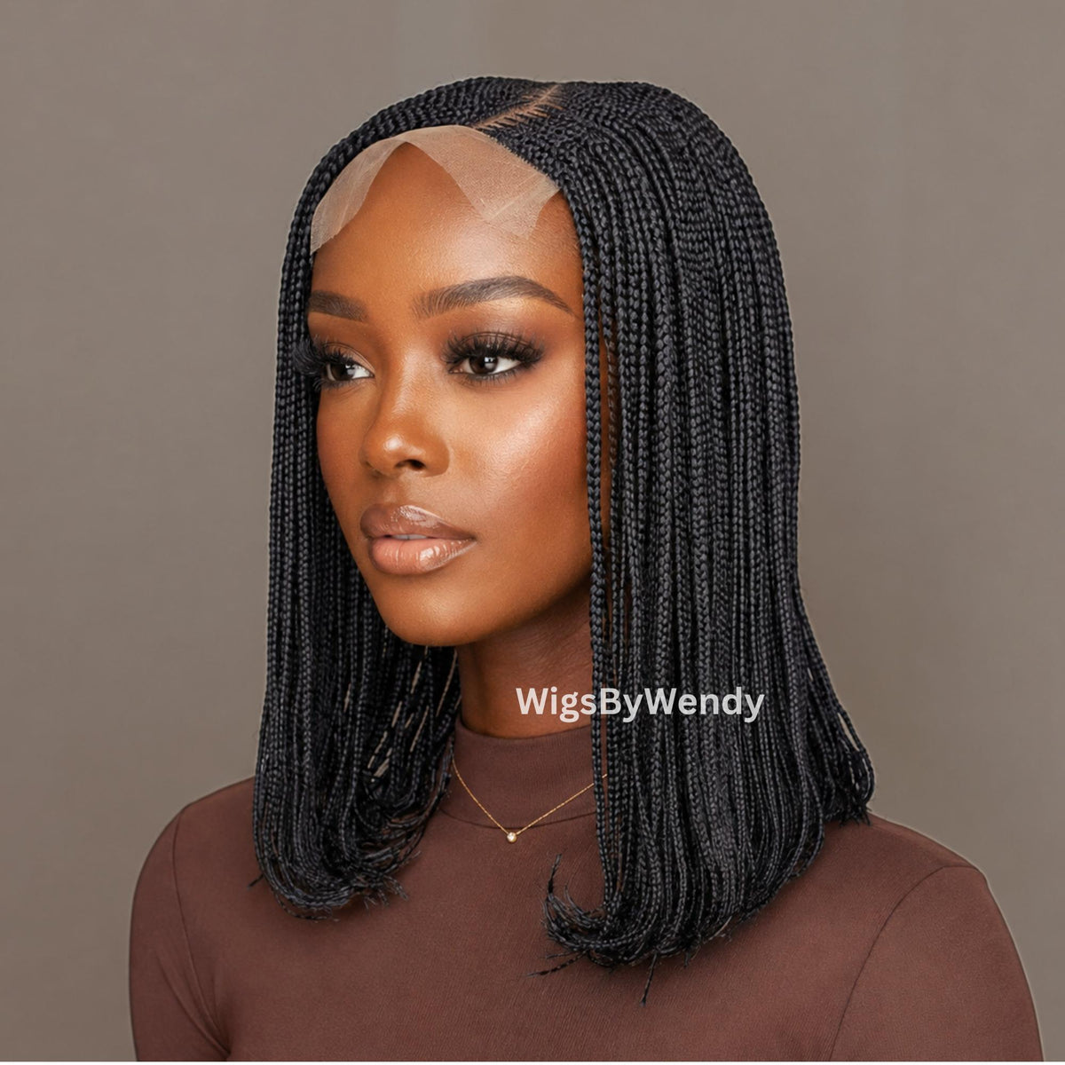 14-Inch Braided Bob Wig, Lightweight Lace Closure Conrow, Side Part Box Braids