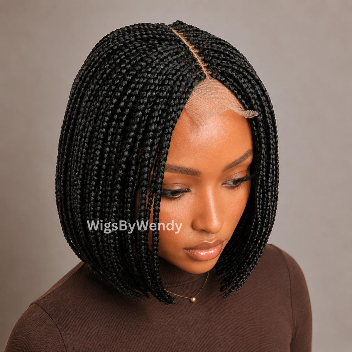 Short Bob Braids Wig, Human Hair Lace Closure Lightweight Wig