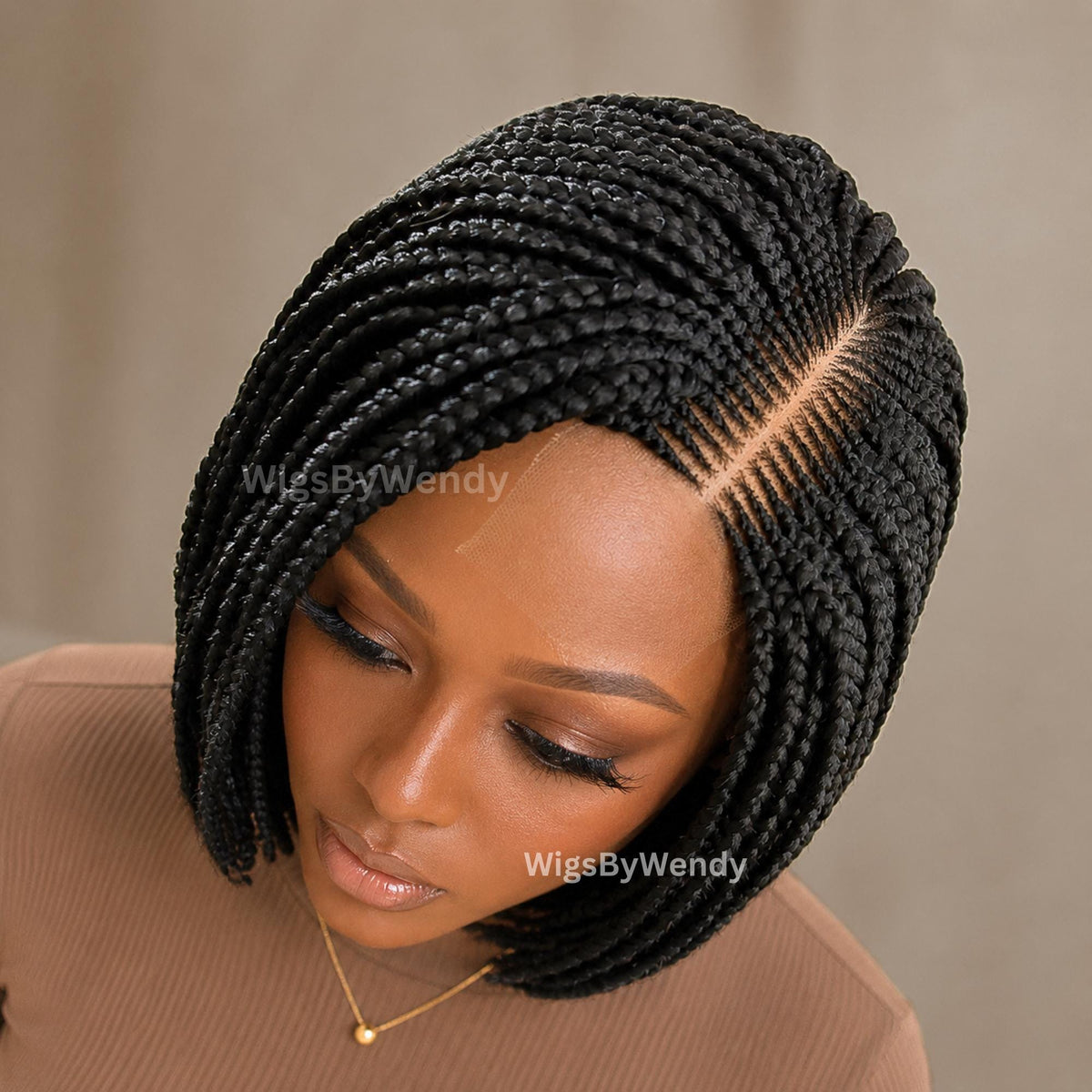 Short Bob Braids Wig, Human Hair Lace Closure Lightweight Wig