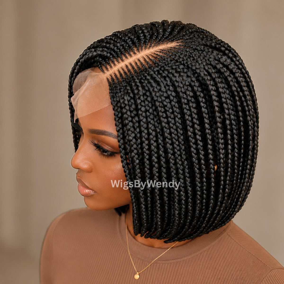 Short Bob Braids Wig, Human Hair Lace Closure Lightweight Wig