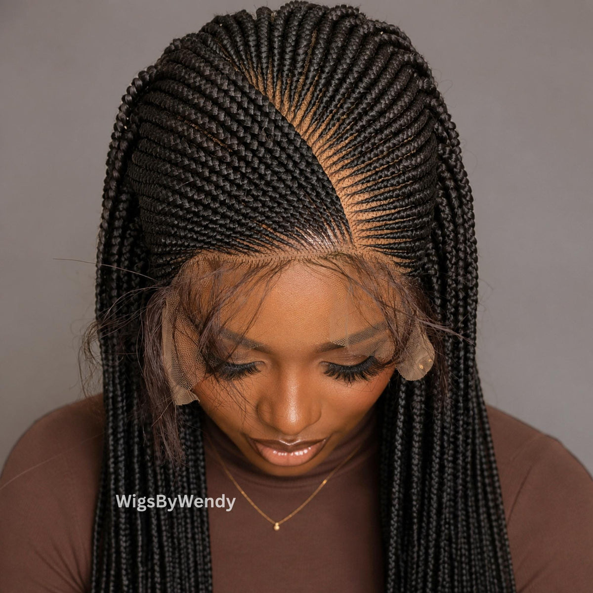 V-Part Conrow Wig, Long Single Box Braids Lightweight African Weave Wig With Baby Hair
