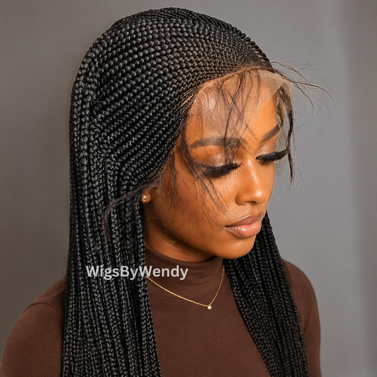 V-Part Conrow Wig, Long Single Box Braids Lightweight African Weave Wig With Baby Hair