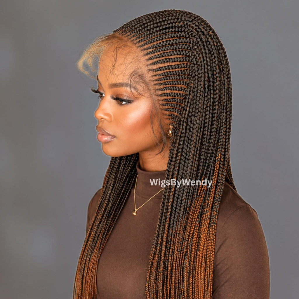 Lacce Frontal Conrow Wig, Long Single Box Braids Lightweight African Weave Wig With Baby Hair