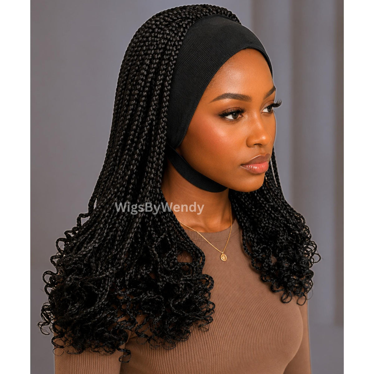 Curly Headband Single Box Braids Wig, Lightweight african weave wig