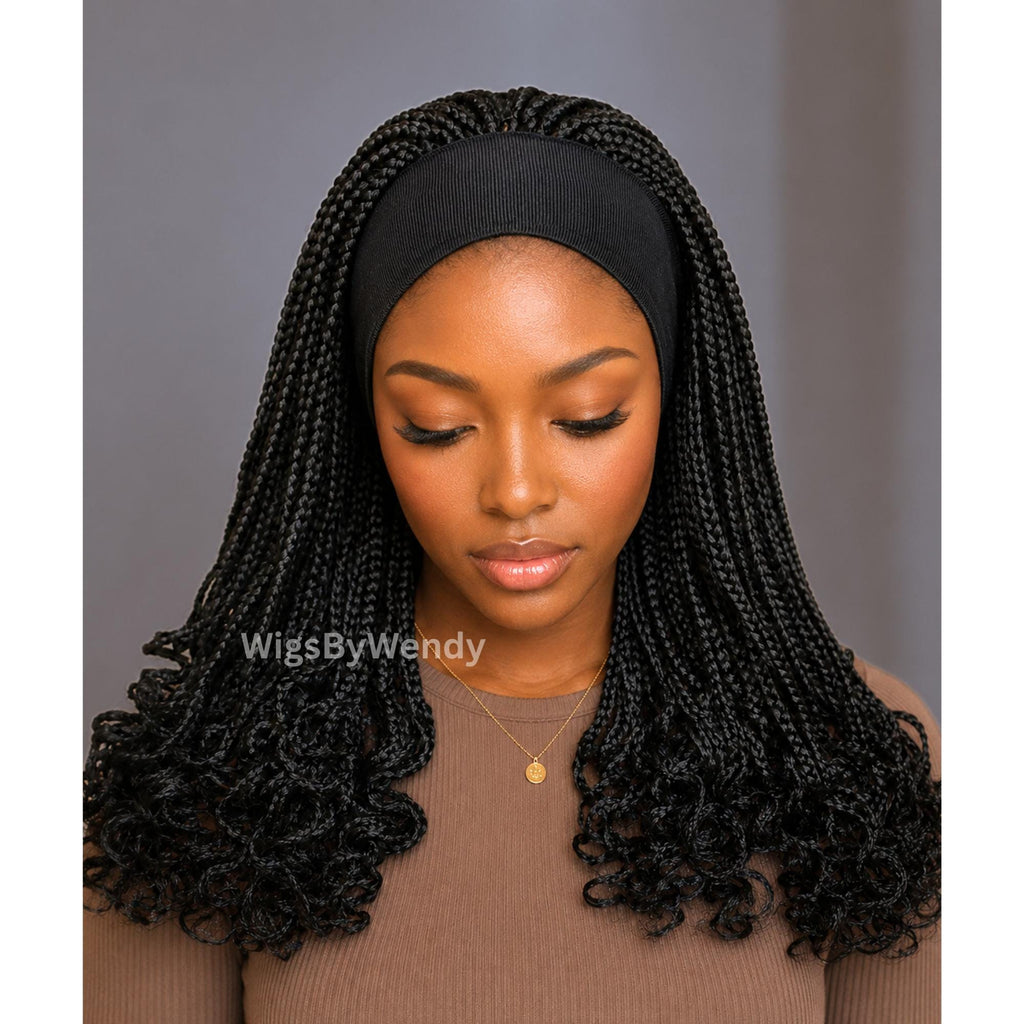 Curly Headband Single Box Braids Wig, Lightweight african weave wig