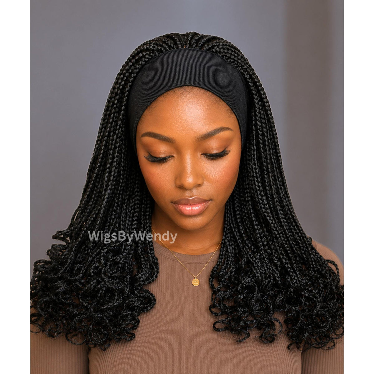 Curly Headband Single Box Braids Wig, Lightweight african weave wig