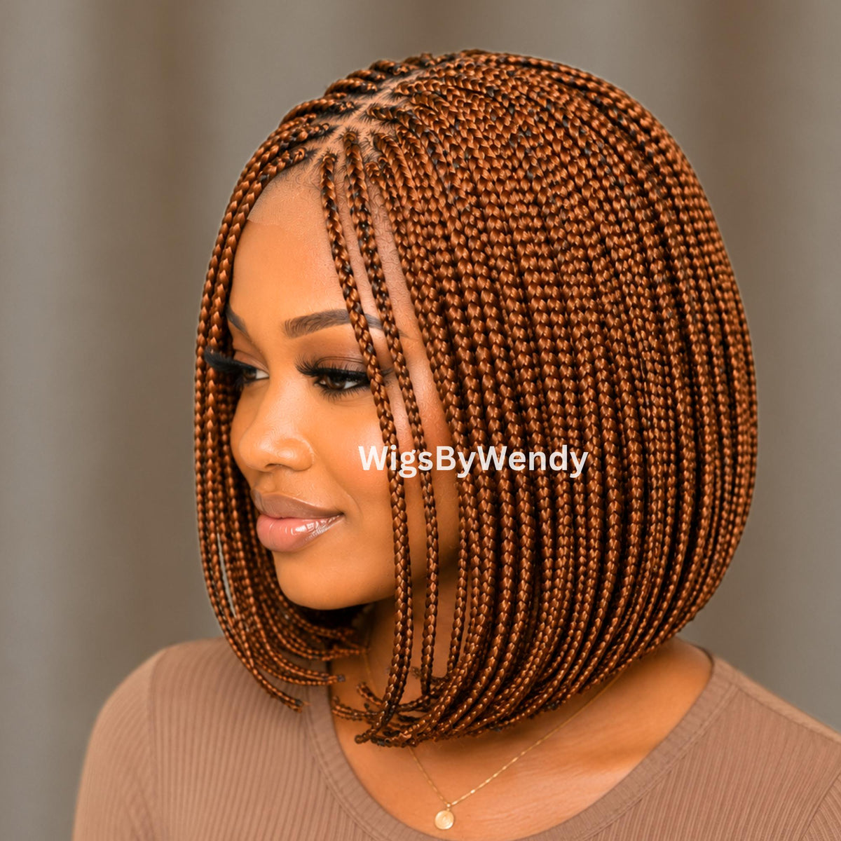 Short Bob Braids Wig, Human Hair Lace Closure Lightweight Wig