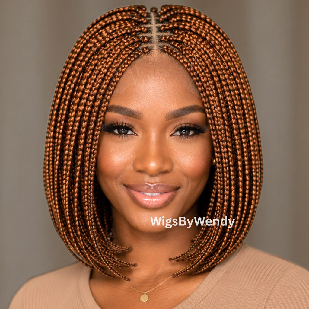 Short Bob Braids Wig, Human Hair Lace Closure Lightweight Wig