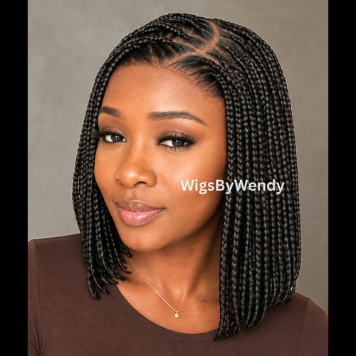 14-Inch Braided Bob Wig, Lightweight Lace Closure Side Part Box Braids