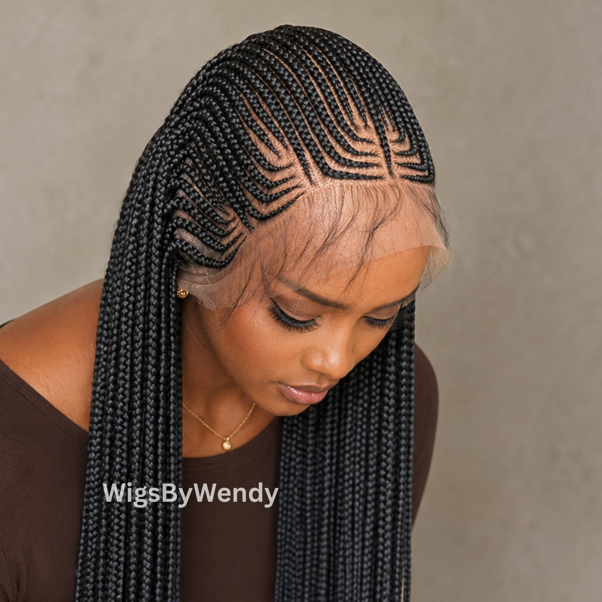 Lace Frontal Conrow Wig, Long Single Box Braids Lightweight African Weave Wig With Baby Hair