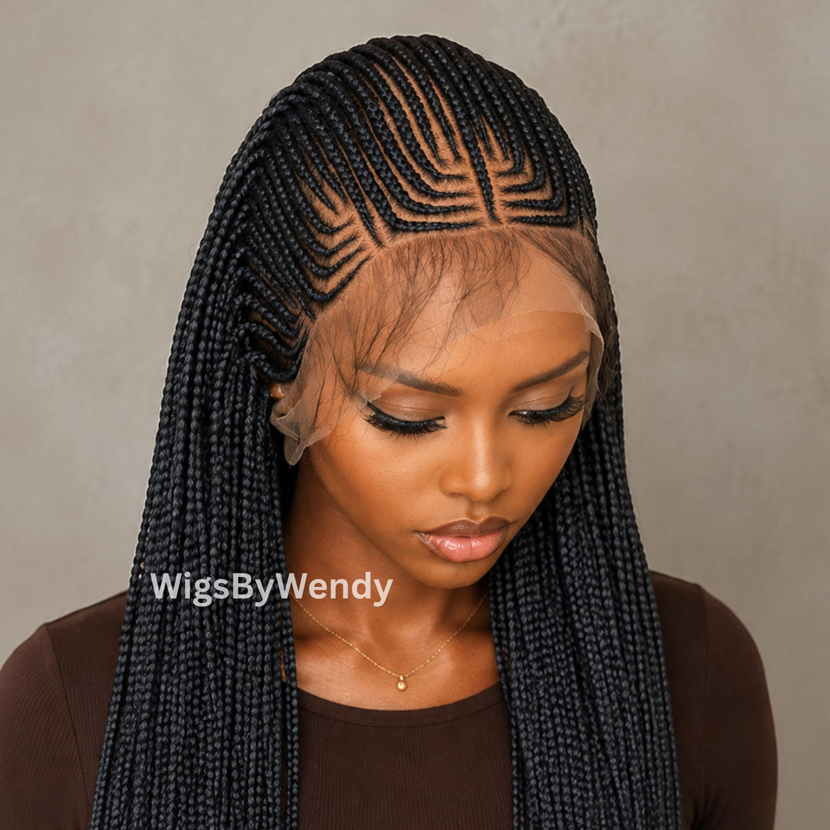 Lace Frontal Conrow Wig, Long Single Box Braids Lightweight African Weave Wig With Baby Hair