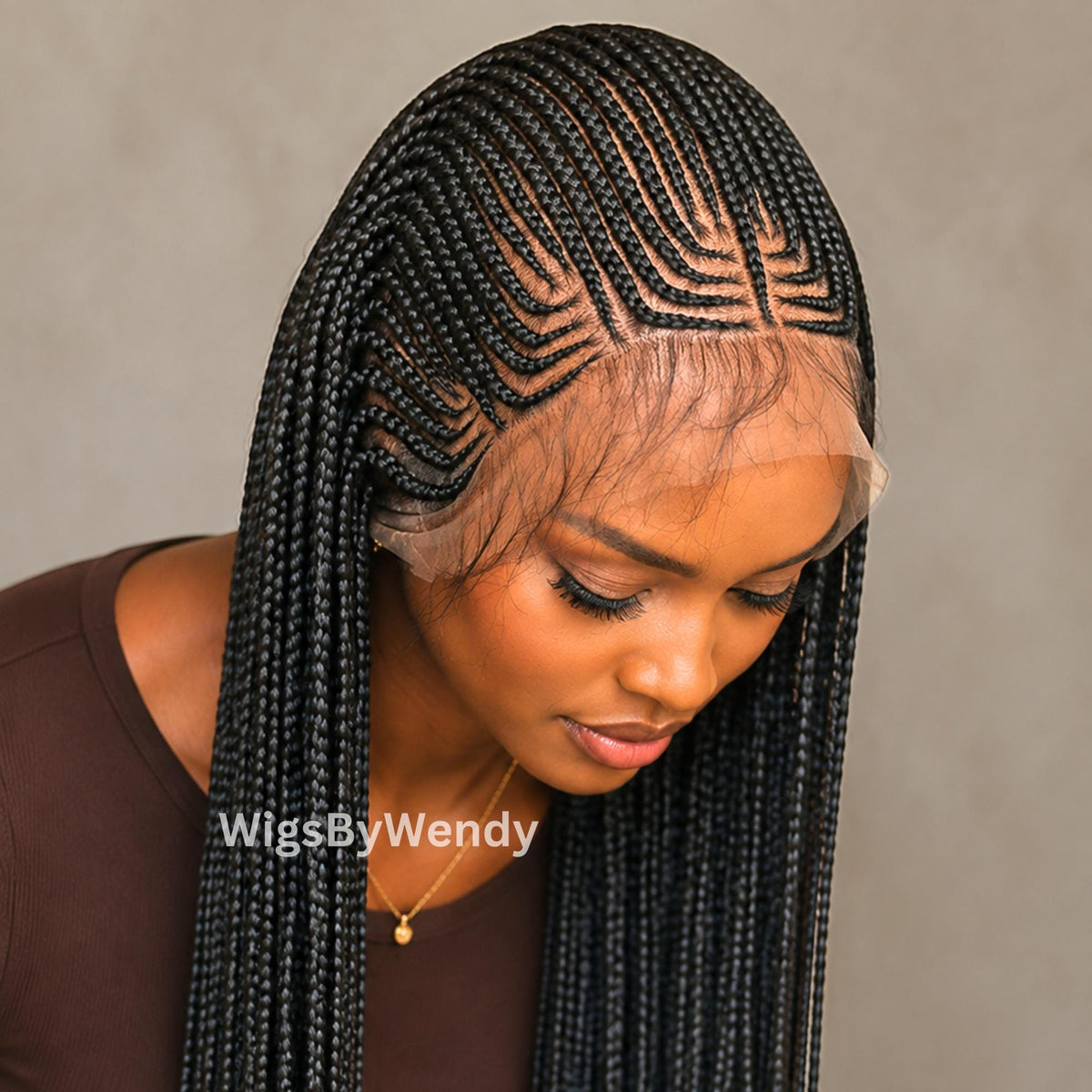 Lace Frontal Conrow Wig, Long Single Box Braids Lightweight African Weave Wig With Baby Hair