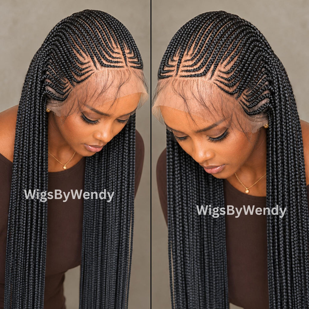 Lace Frontal Conrow Wig, Long Single Box Braids Lightweight African Weave Wig With Baby Hair