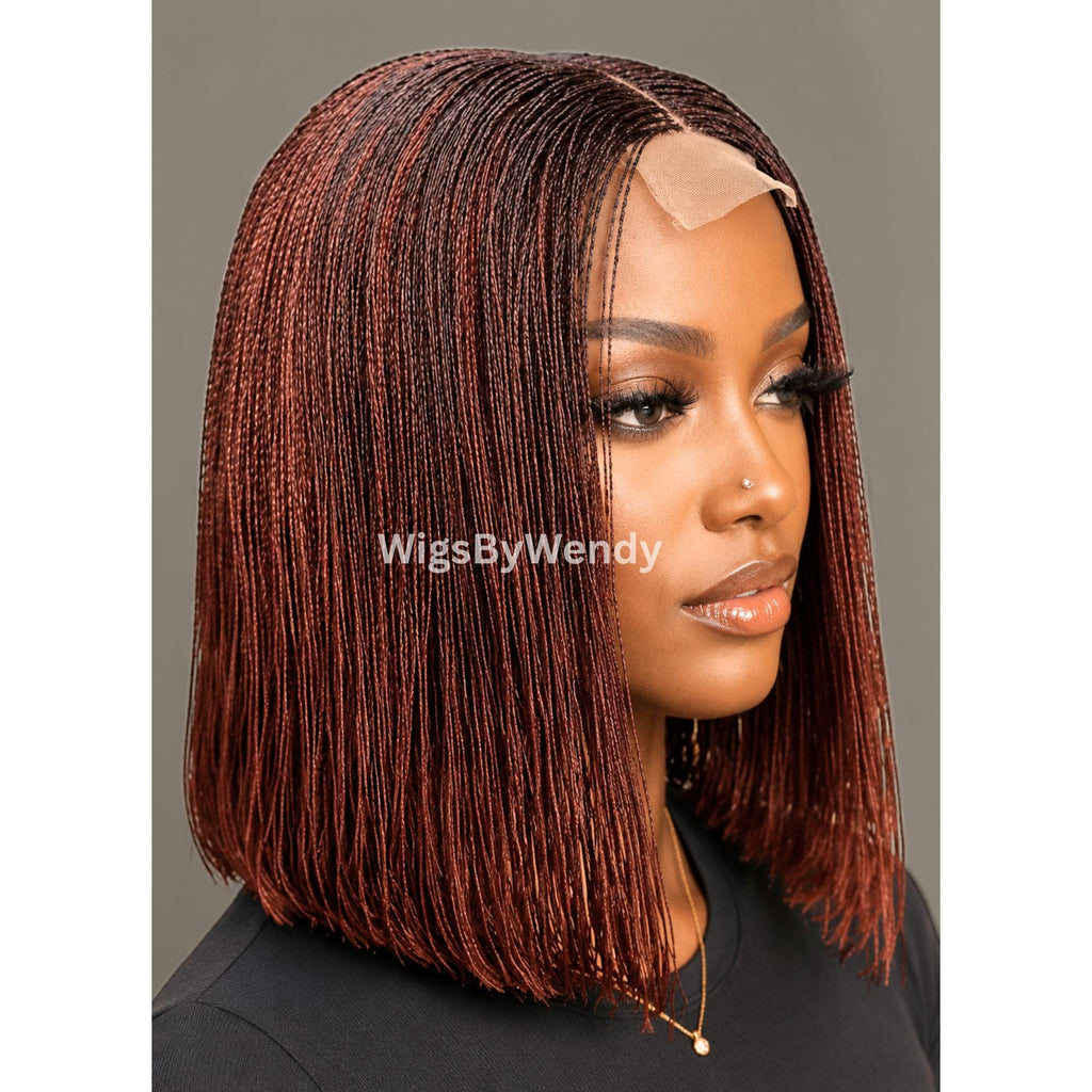 Black Micro Twist Braided Wig, Centre-part Light-weight Single Braids Wig