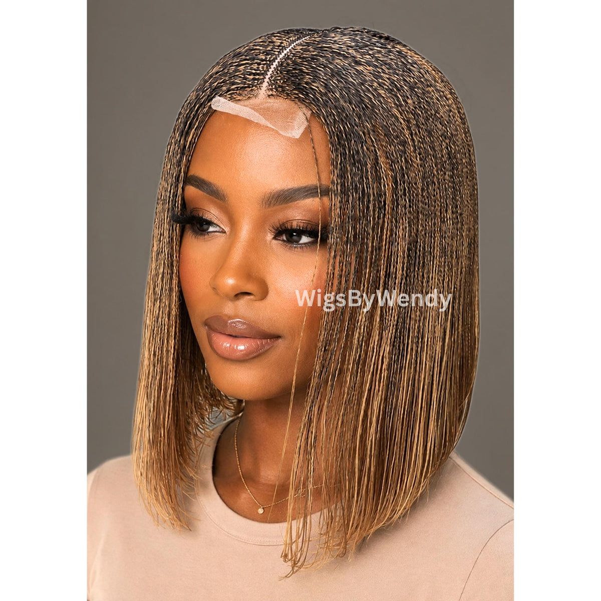Black Micro Twist Braided Wig, Centre-part Light-weight Single Braids Wig
