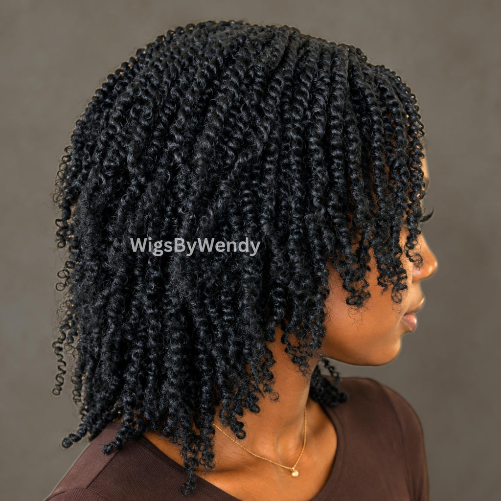 Short Bob Spring Twist Braids Wig, Passion Curls Lace Closure Lightweight Wig
