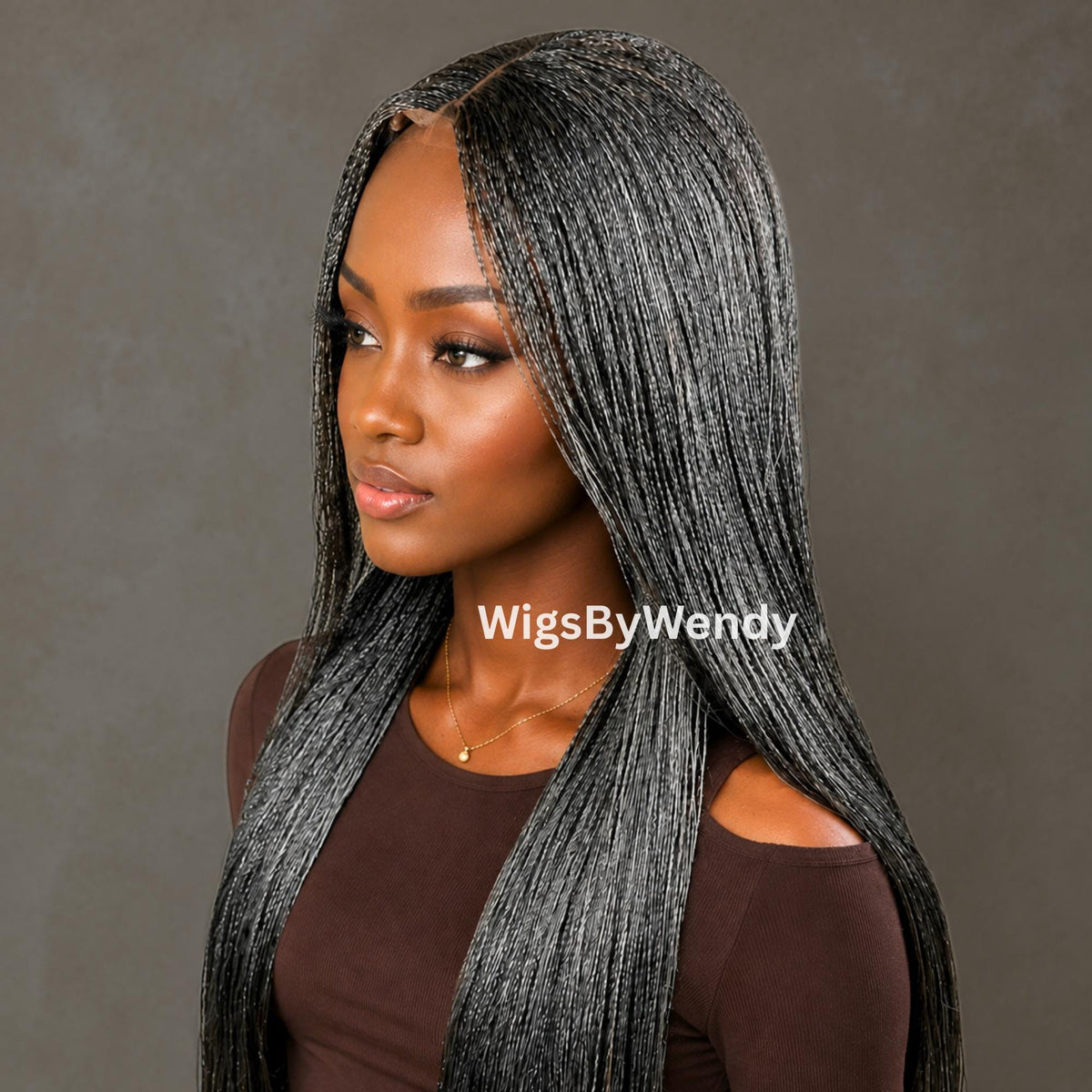 30inch Salt and Pepper Nano Twist Braided Wig, Centre-part Light-weight Single Braids Wig