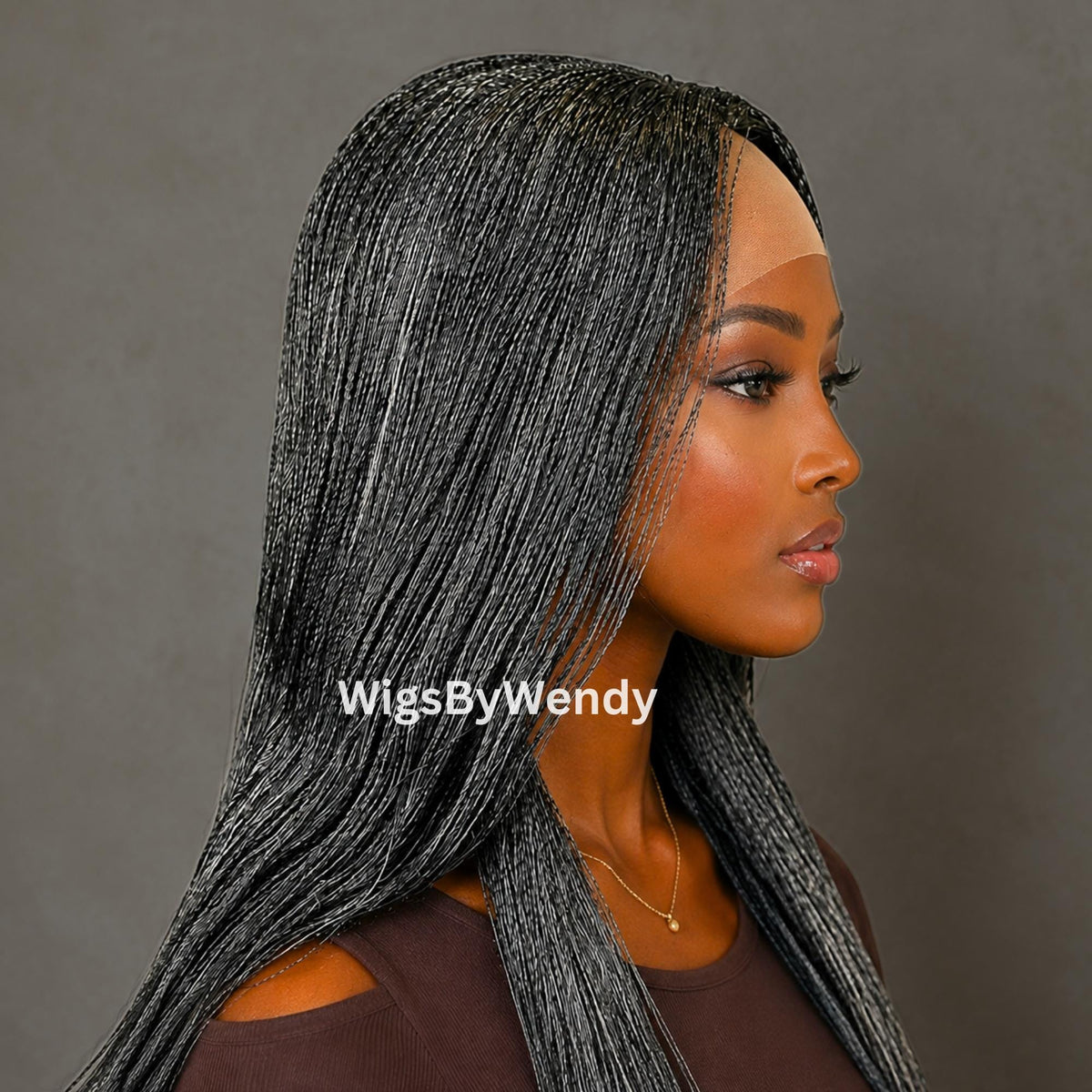30inch Salt and Pepper Nano Twist Braided Wig, Centre-part Light-weight Single Braids Wig