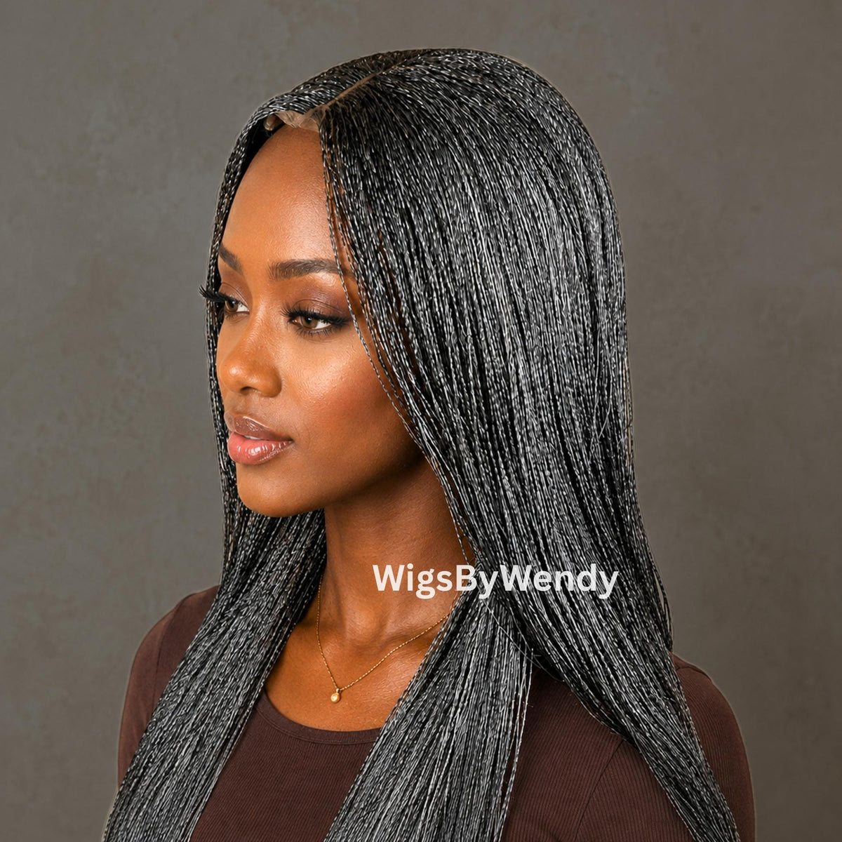 30inch Salt and Pepper Nano Twist Braided Wig, Centre-part Light-weight Single Braids Wig