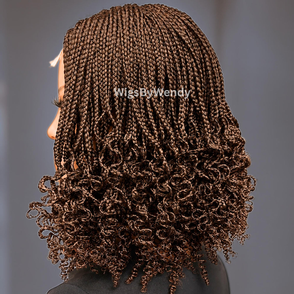Curly Lace Closure Conrow Braided Wig, Short Bob Lightweight African Weave Wig