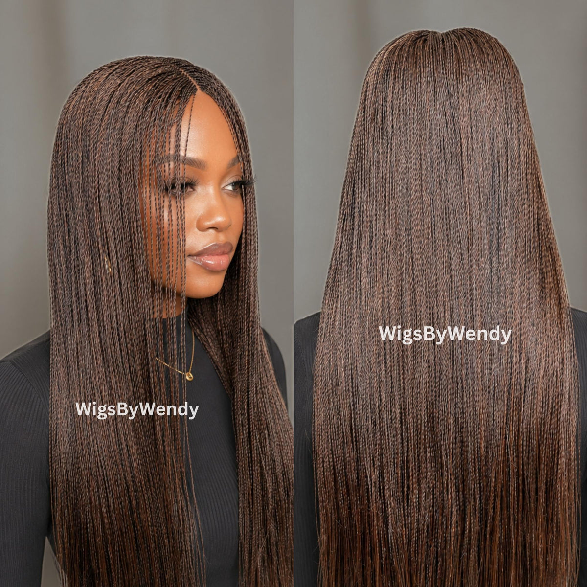 Brown 30inch Nano Twist Braided Wig, Centre-part Light-weight Single Braids Wig