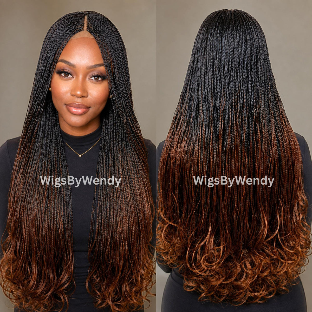 Black/Brown Spanish Curls Lace Closure Twist Wig, Single Box Braids French Curls Lightweight African Weave Wig