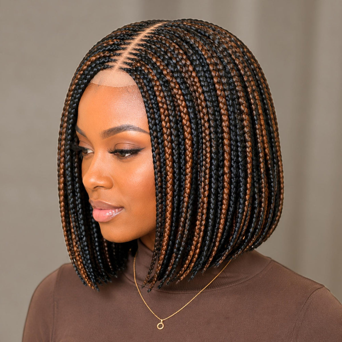 Short Bob Braids Wig, Human Hair Lace Closure Lightweight Wig
