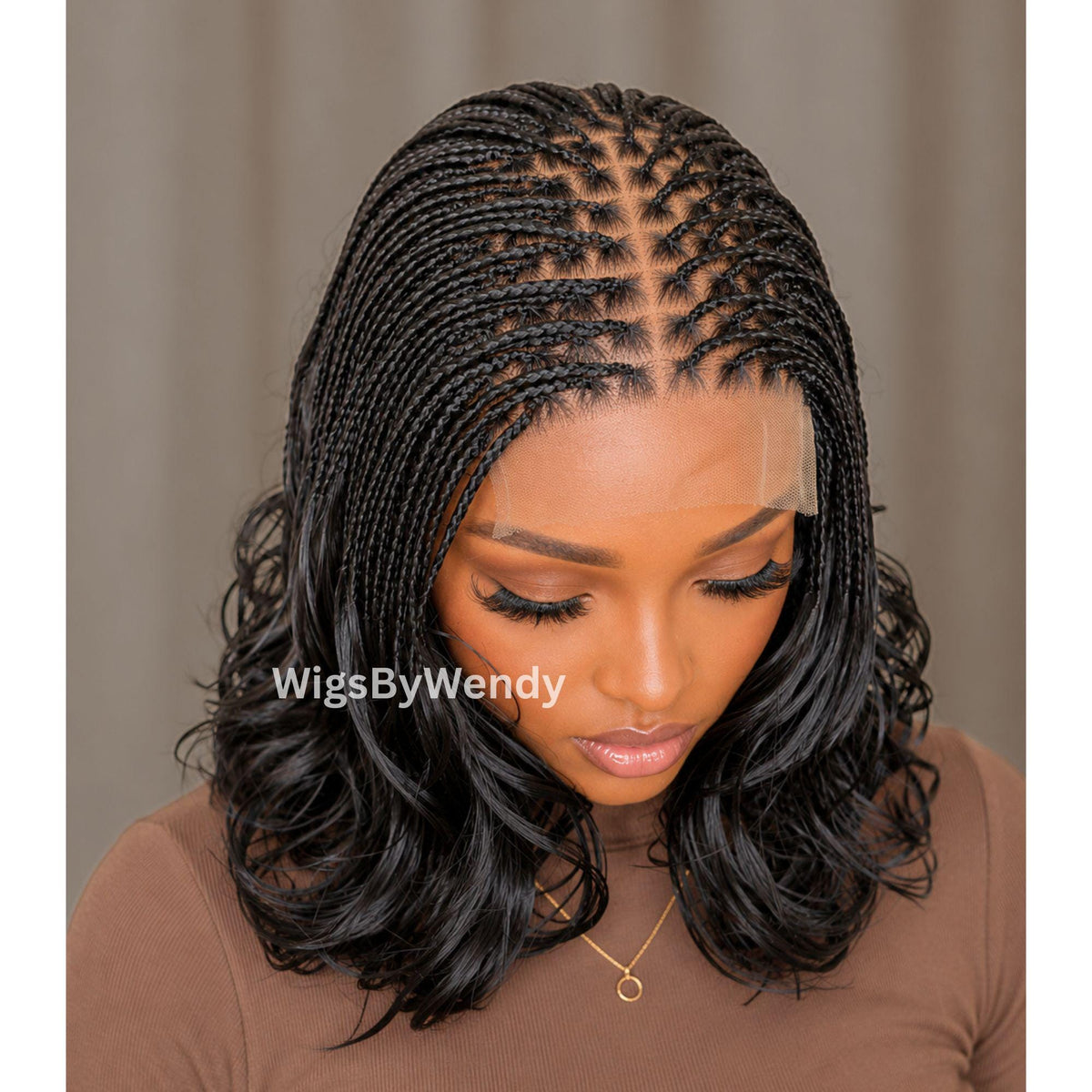 Curly Lace Frontal Single Box Braids Wig, Spanish Curls Shot bob lightweight african weave wig