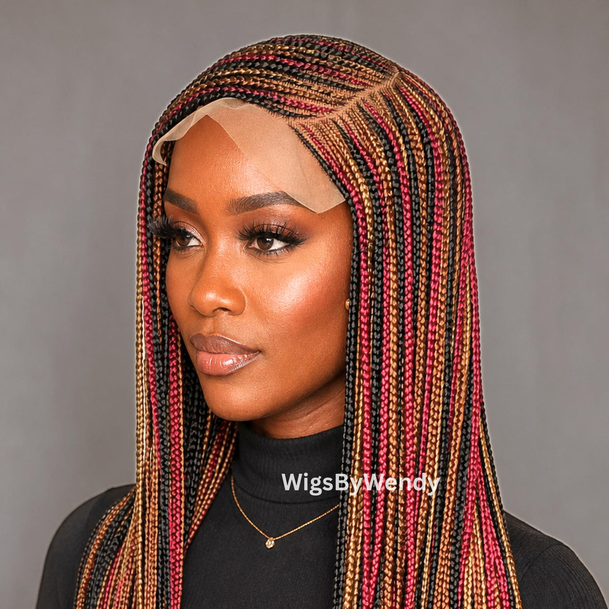Rainbow Conrow Wig, Long Single Box Braids Lightweight African Weave Wig