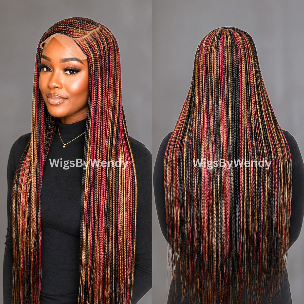 Rainbow Conrow Wig, Long Single Box Braids Lightweight African Weave Wig