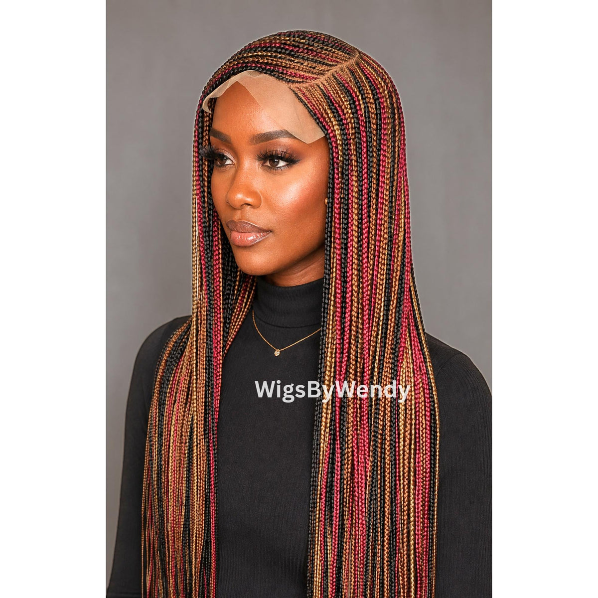 Rainbow Conrow Wig, Long Single Box Braids Lightweight African Weave Wig