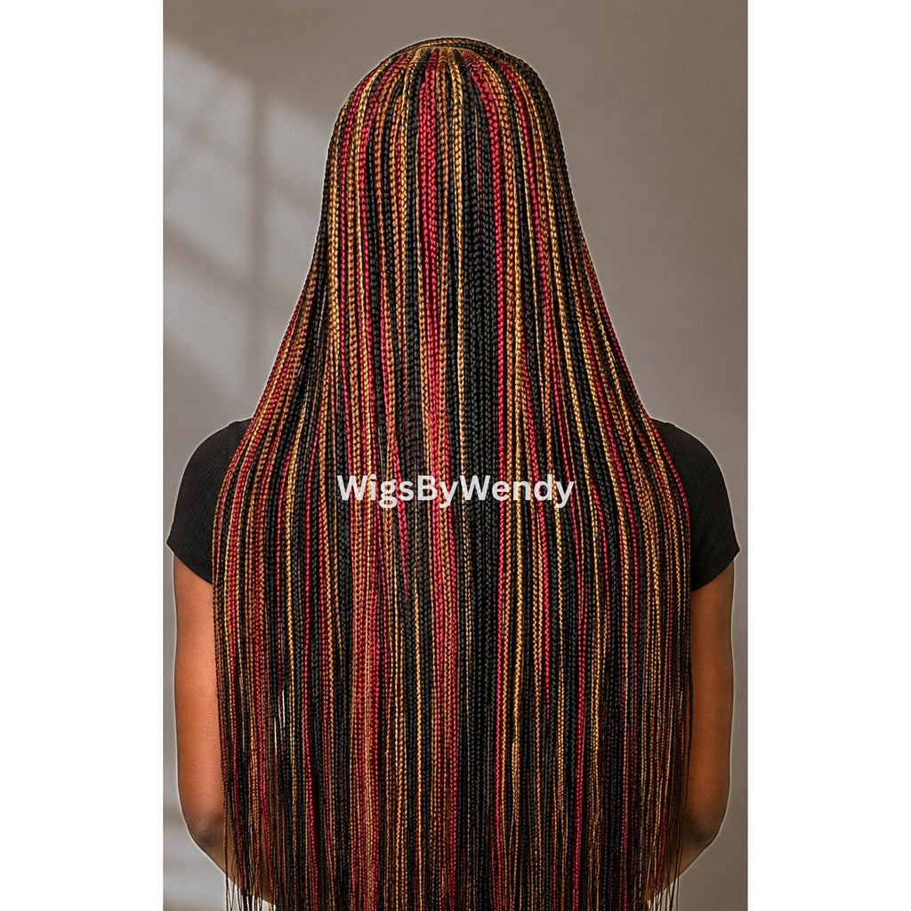 Rainbow Conrow Wig, Long Single Box Braids Lightweight African Weave Wig