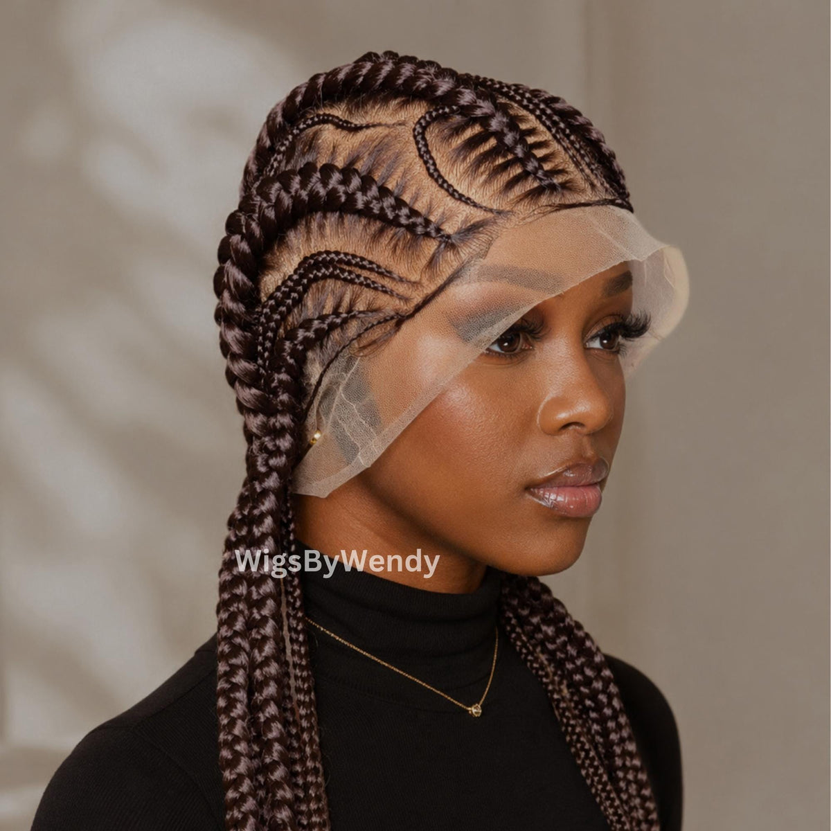 Stitch Braided Wigs For Black Women 24" Full Lace All Back Lightweight Cornrow Human Hair Wig