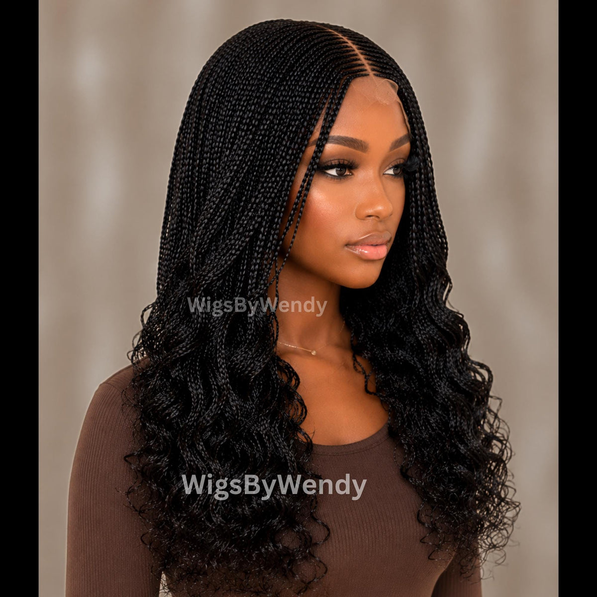 Curly Lace Closure Middle Part Cornrow Braids Wig, Lightweight African Weave Wig