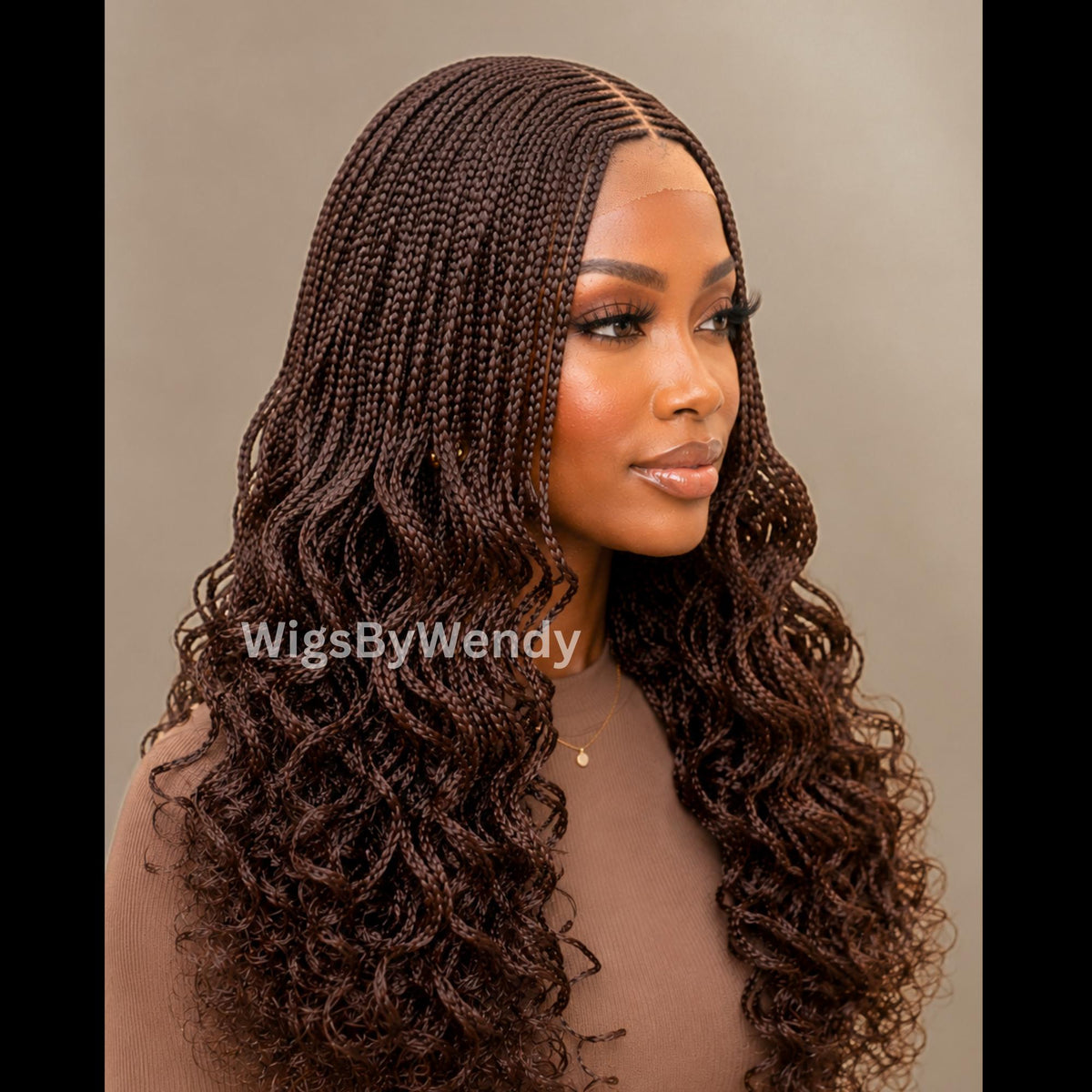Brown Curly Lace Closure Middle Part Cornrow Braids Wig, Lightweight African Weave Wig