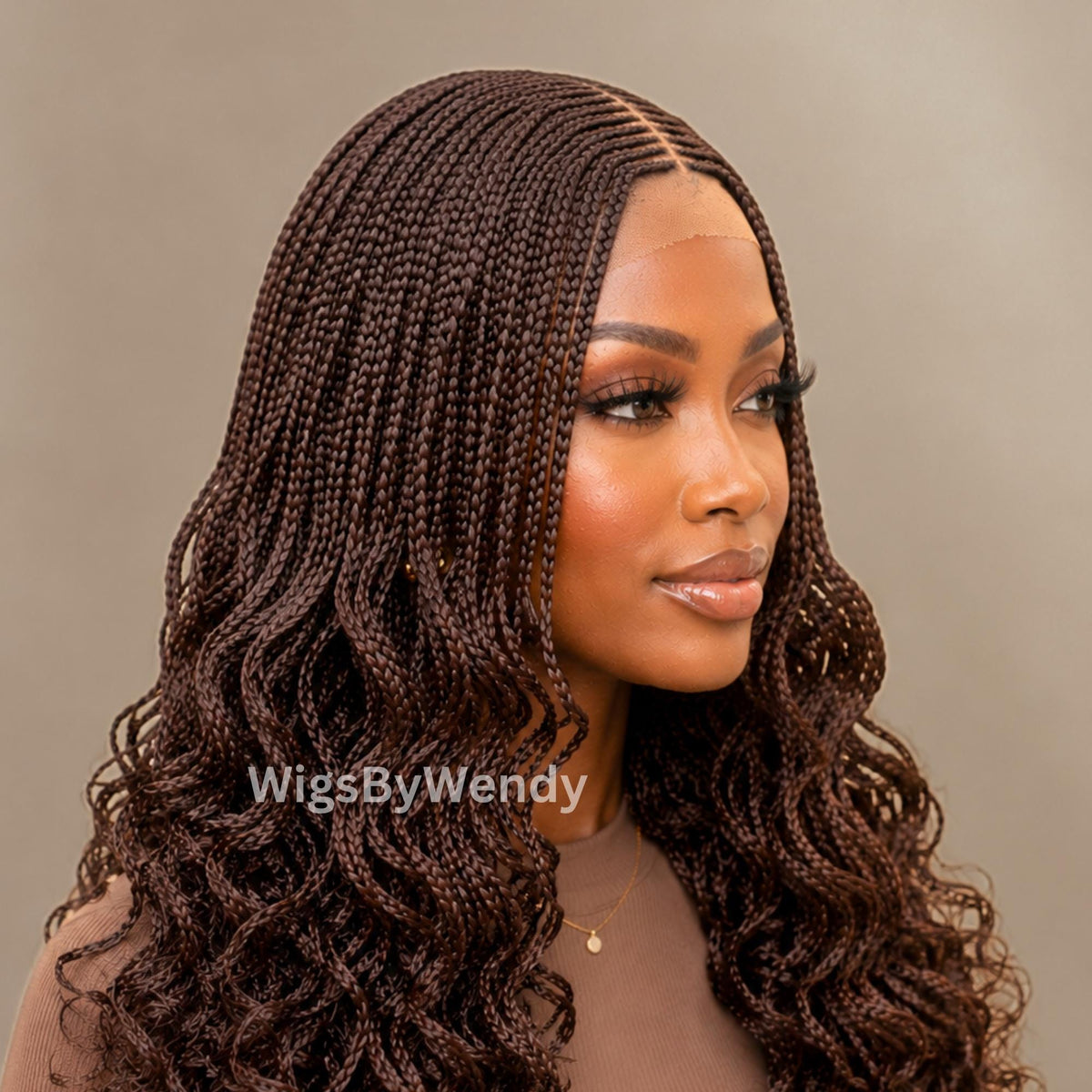 Brown Curly Lace Closure Middle Part Cornrow Braids Wig, Lightweight African Weave Wig
