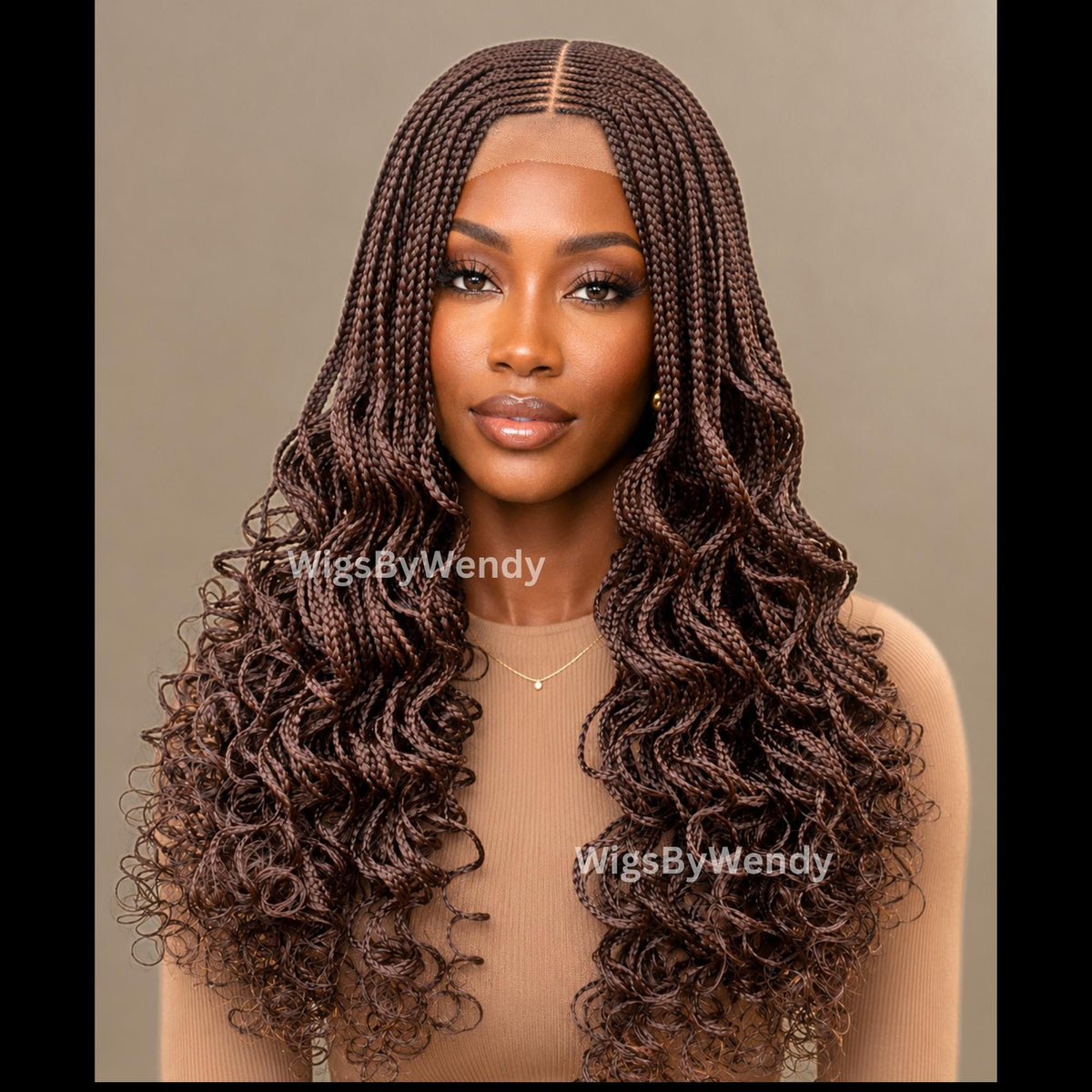 Brown Curly Lace Closure Middle Part Cornrow Braids Wig, Lightweight African Weave Wig