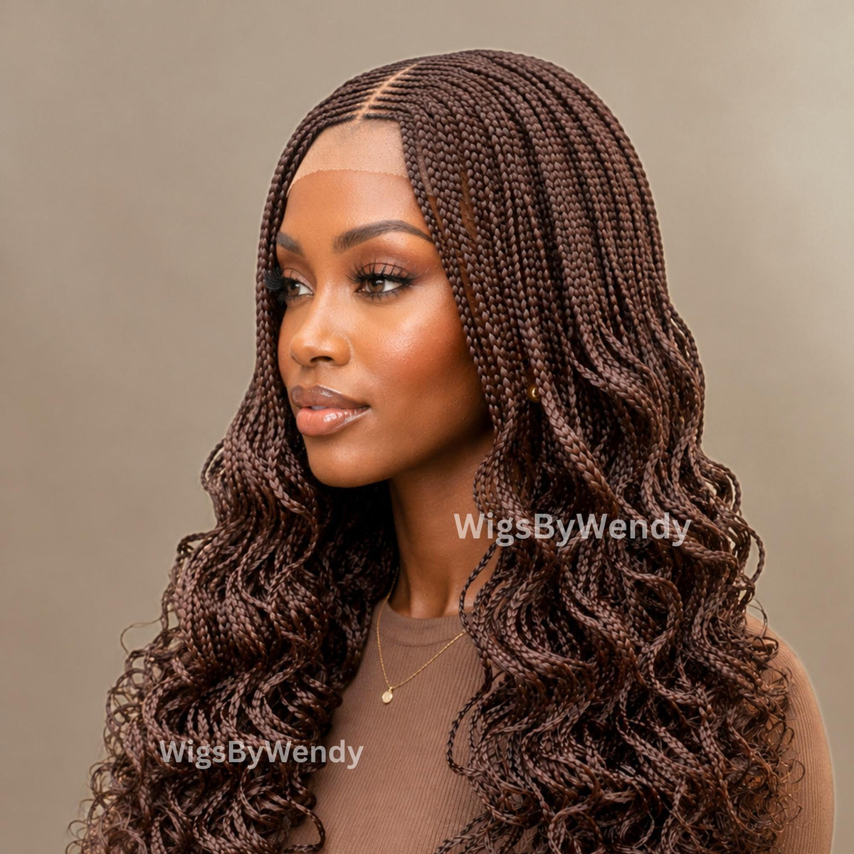 Brown Curly Lace Closure Middle Part Cornrow Braids Wig, Lightweight African Weave Wig