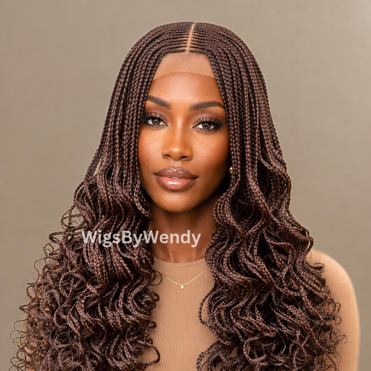 Brown Curly Lace Closure Middle Part Cornrow Braids Wig, Lightweight African Weave Wig