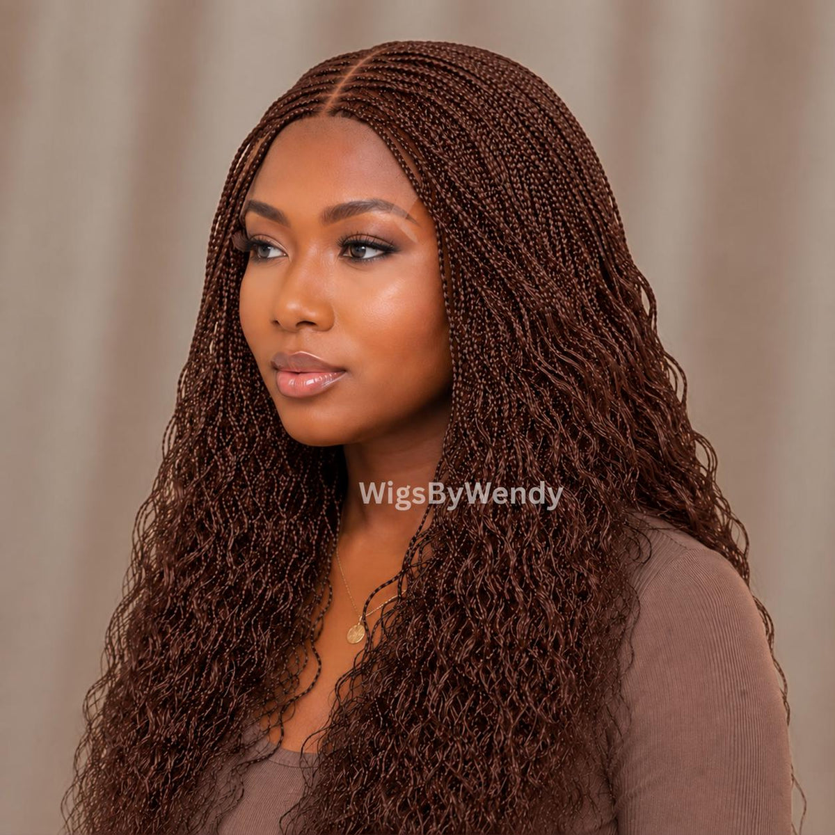 Brown Curly Lace Closure Single Box Braids Wig, Lightweight african weave wig