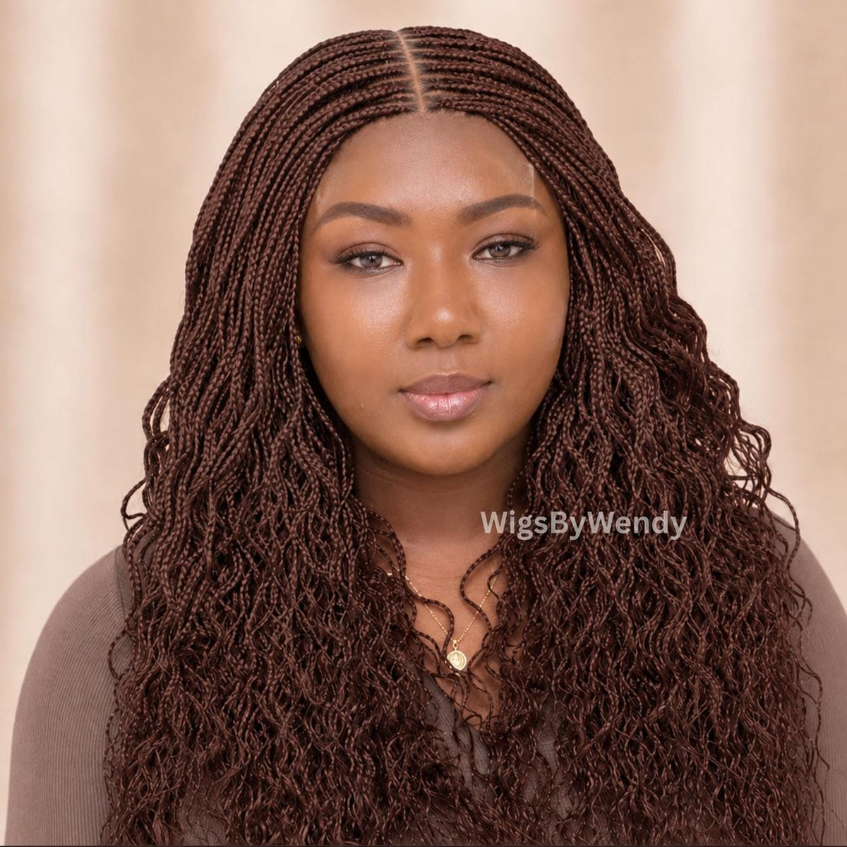 Brown Curly Lace Closure Single Box Braids Wig, Lightweight african weave wig
