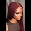 Red Micro Twist Braided Wig, Long Centre-part Light-weight Single Braids Wig